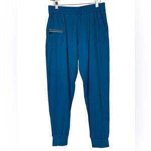 Tanmolo Elastic Waist Inside Tie Closure Zip Front Pocket Joggers - Blue - Large